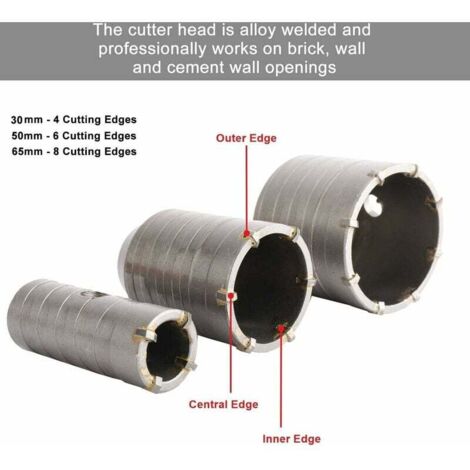 Forets de scie-cloche SDS Plus pour béton, ciment, pierre, mur - 65 mm, 50 mm, 30 mm