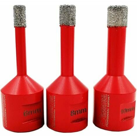 Forets Diamant 3PCS 6mm/8mm/10mm Brasé Sous Vide Trépans avec Filetage M14 pour Perçage à sec en Porcelaine Carrelage Granit Marbre