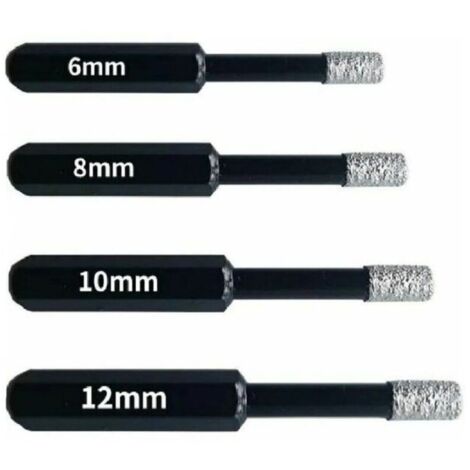 Forets Diamant Professionnels pour Carrelage, Céramique, Verre et Pierre - Coffret de 4 Mèches Diamantées (6mm, 8mm, 10mm, 12mm) - Scies-Cloches pour Grès Cérame et Tuiles