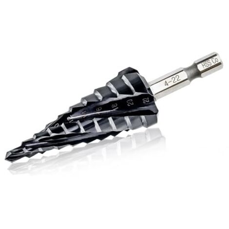Forets étagés M35-4-22MM Foret étagé en cobalt à quatre cannelures hélicoïdales tige changement rapide, forets coniques acier rapide pour métal aluminium inoxydable - 4-22MM