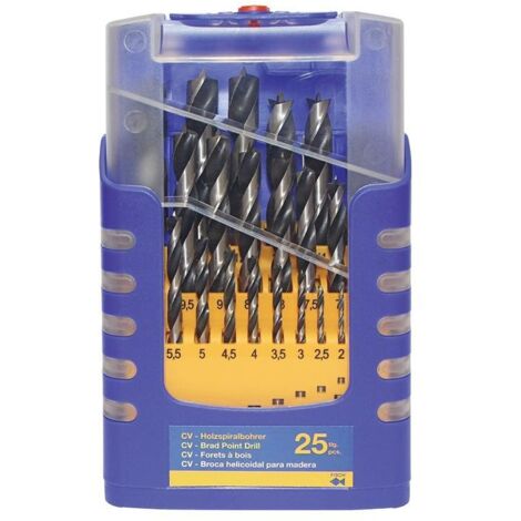 Mèche hélicoïdale à bois pour perceuse – 25 pièces – Acier CV – Ø 1-13mm par incréments de 0,5mm – 120025K01 – Fisch-Tools - BOIS 012 K