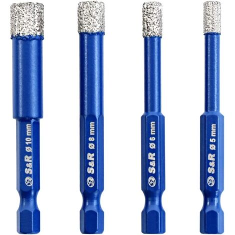 Lot De 5 Forets Diamantés Pour Carrelage - Tailles 5,6,8,10,12 Mm - Hexagonal E6.3 - Qualité Professionnelle