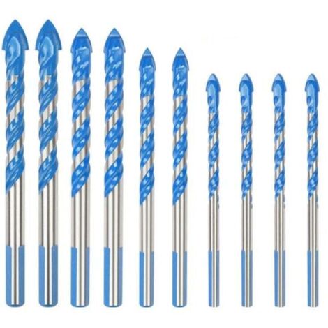 Forets multi-matériaux 10 pcs pour carrelage, verre, porcelaine, marbre, miroir et bois - Diamètres 6mm/8mm/10mm/12mm - Format triangle pour forage métalliques - OUYLAF