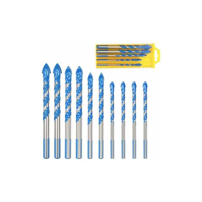 KZQ - Forets Pour Carrelage Verre,10 Pcs Foret Multi-matériaux Triangle Porcelaine Forage Métalliques Pour Carrelage Verre Marbre Miroir Bois, 6mm/