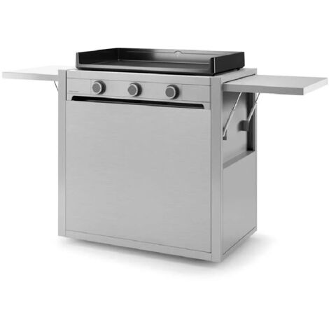 Forge Adour – Chariot inox pour plancha – Dimensions 90,2 x 57,3 x 98,7 cm – 4 roues pivotantes avec freins – 2 tablettes rabattables