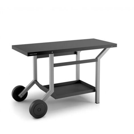 Forge Adour – Table roulante acier noir et gris clair 119,1x64,8x76cm – 2 plateaux – 2 grandes roues pour déplacement facile – Compatible planchas 45 à 80cm