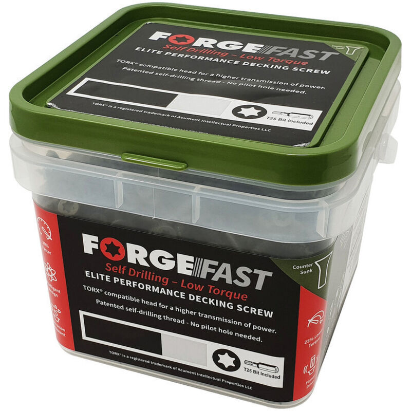 Forgefix - ForgeFast torx® Compatible Decking Screws Reduced Head Green 4.5x50 T15 Tub 600 FORDSC4550GT