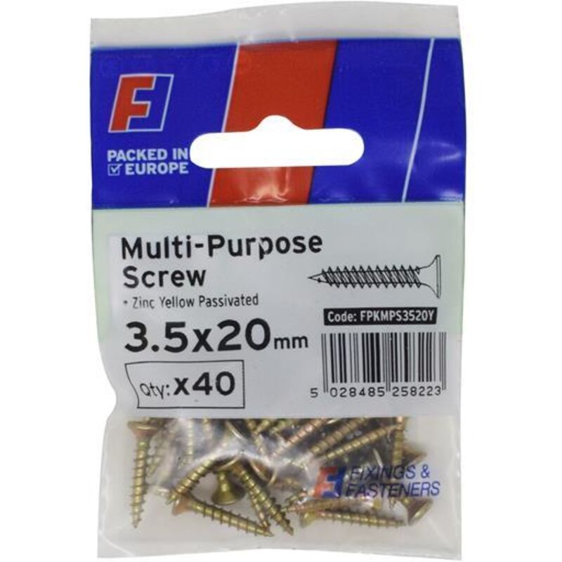 ForgeFix FPKMPS3520Y Multi-Purpose Pozi Screw CSK ST ZYP 3.5 x 20mm ForgePack 40
