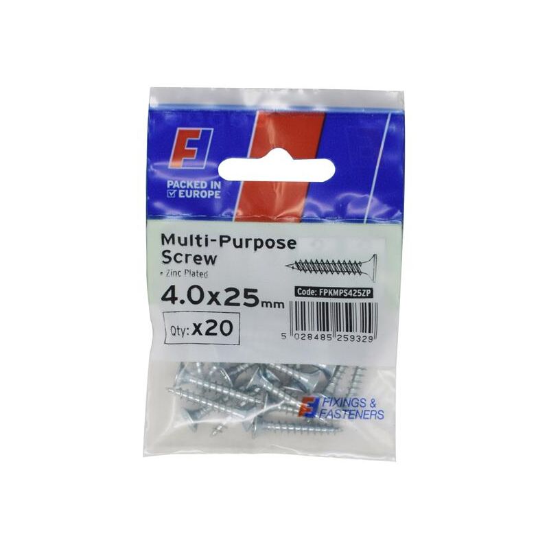 Forgefix - Multi-Purpose Pozi Screw csk st zp 4.0 x 25mm ForgePack 20 FORFPMS425Z