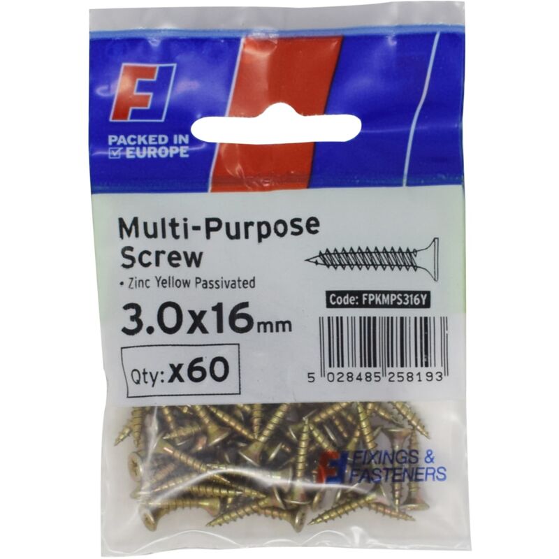 ForgeFix Multi-Purpose Pozi Screw CSK ST ZYP 3.0 x 16mm ForgePack 60