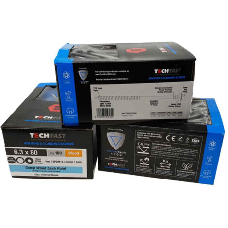 ForgeFix TechFast Composite Panel to Timber Hex Screw T17 Gash Point 6.3 x 80mm Box 100 FORTFHWP6380