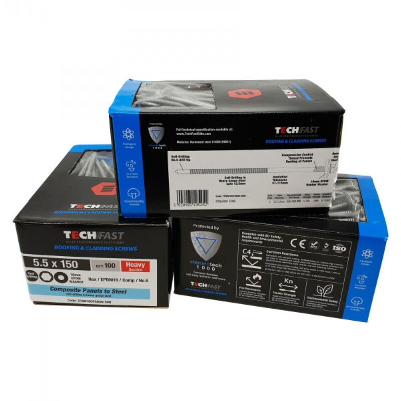 Forgefix - TechFast Composite Panels to Steel Hex Screw No.5 Tip 5.5 x 85mm Box 100 FORTFHW5585H