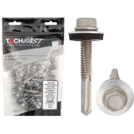 ForgeFix TechFast Hex Head Roofing Screw Self-Drill Heavy Section 5.5 x 38mm Pack 100 FORTFHH5538