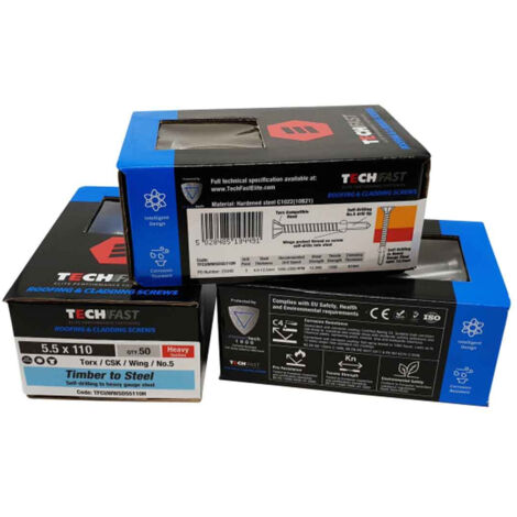 ForgeFix TechFast Timber to Steel CSK/Wing Screw No.5 Tip 5.5 x 110mm Box 50 FORTFC55110H