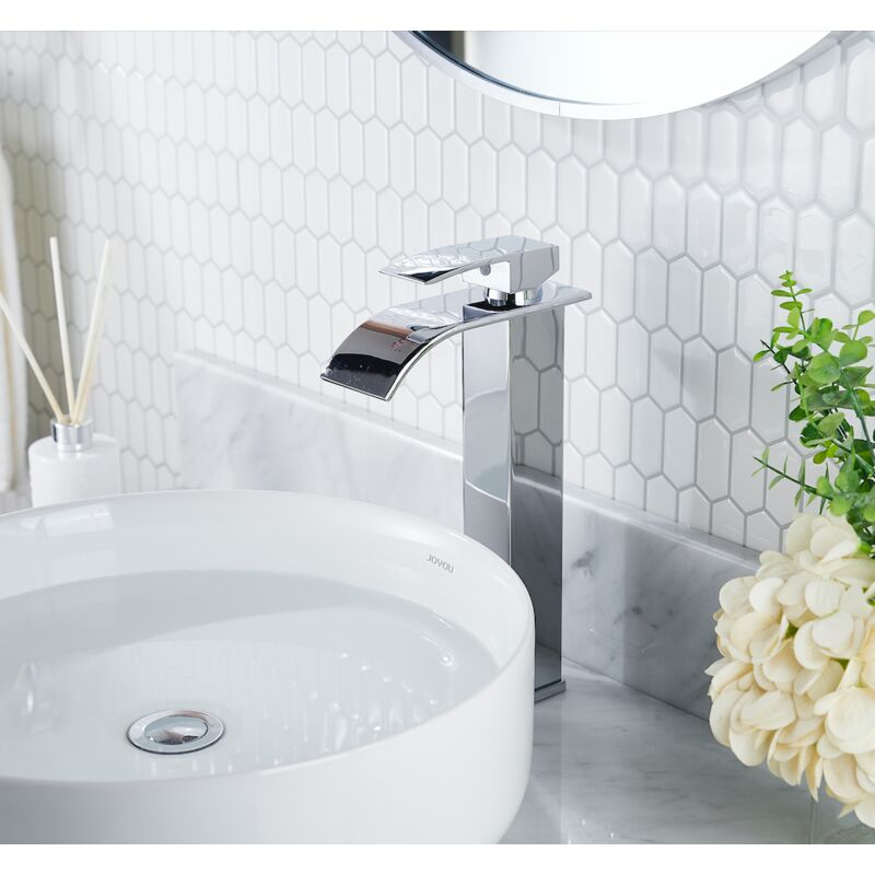 Forious - Mitigeur de Lavabo Chromé Haut Robinet Salle de Bain Cascade Mitigeur pour Vasque Haut de Gamme Design Moderne