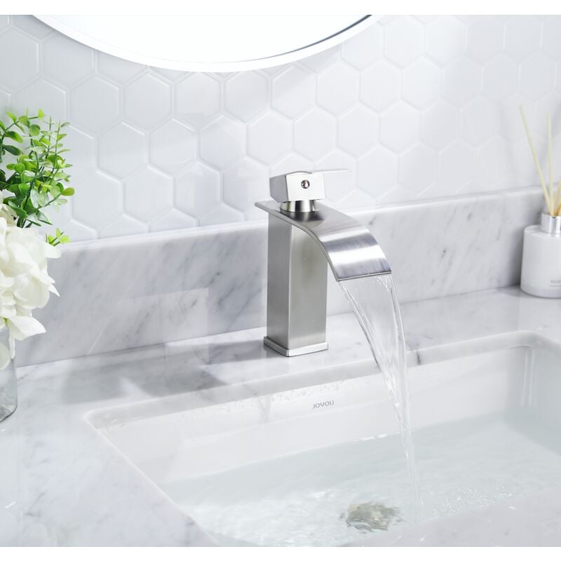 Forious - Robinet Salle de Bain Cascade Robinet Lavabo en Laiton Robinetterie Nickelée Mitigeur de Lavabo Design Moderne