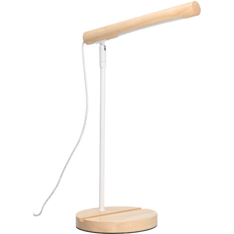 Forlight Arlo - Lampe de Bureau LED en Bois Naturel. Lampe de Table en Acier Blanc et Bois avec Lumière LED Neutre 4000K