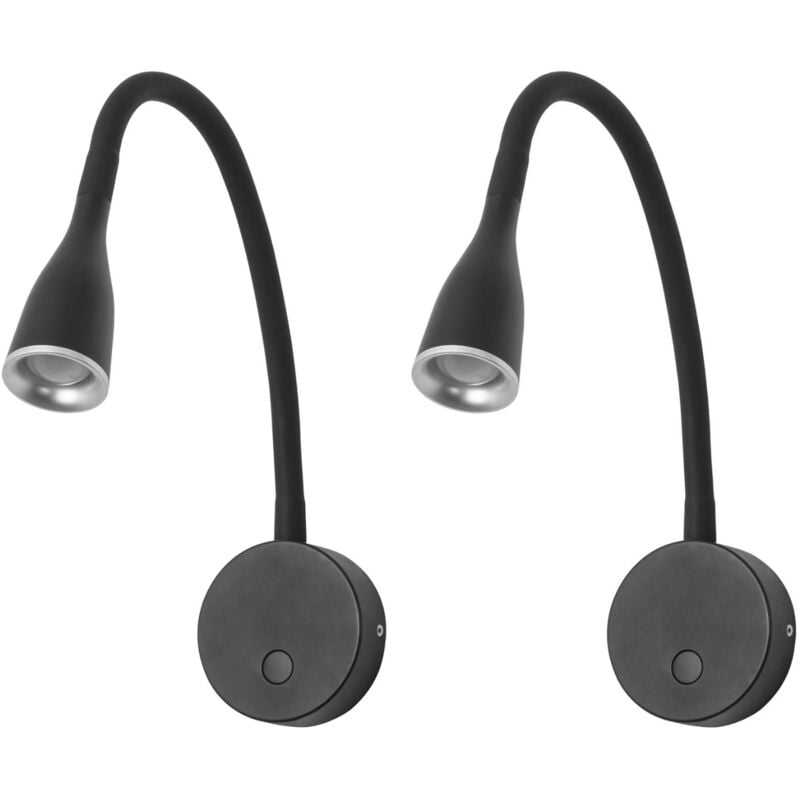 Crobat (2 unidades) Luz Led de Lectura de 3,8W en Color Negro. Aplique de Pared para Mesita de Noche