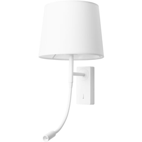 Forlight Janet - Aplique de Pared para Dormitorio E27 Luz de Lectura LED Blanco Cálido 3000K. Aluminio Blanco Pantalla de Textil