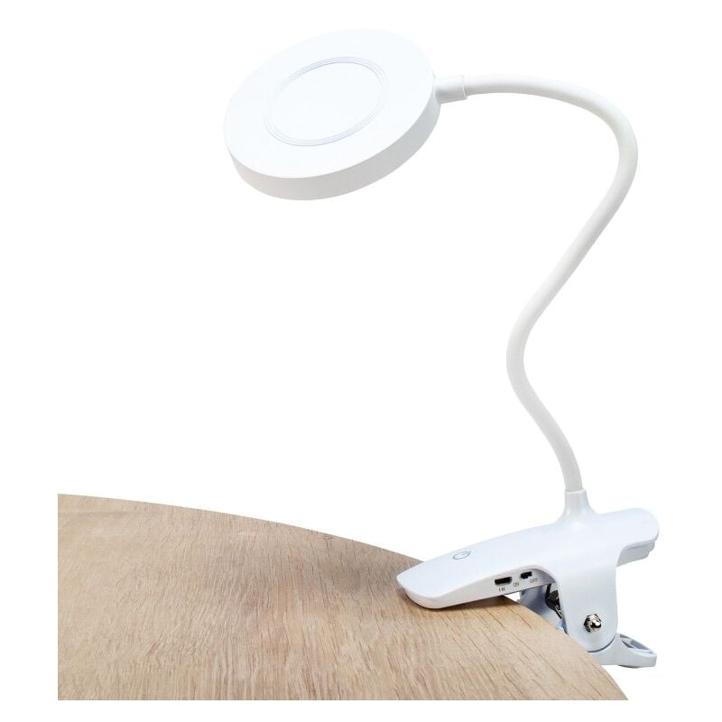 Image of Forlight Lessen Lámpara de escritorio LED Portátil con Regulador de Intensidad. Brazo flexible, pinza de fácil Fijación. Blanco.