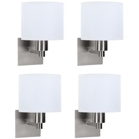FORLIGHT LYON (4 pezzi) Lampada da parete per camera da letto in nichel satinato con paralume in tessuto bianco.