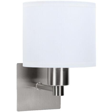 FORLIGHT LYON Applique de chambre à coucher en nickel satiné avec abat-jour en textile blanc. Lampe de chevet pour ampoule E27.