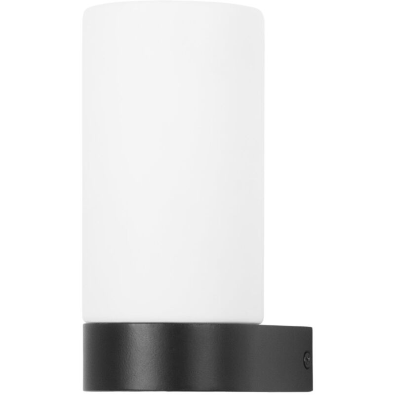 Metà - Aplique de Pared para Baño con IP44 para Bombilla E14 Fabricado en Aluminio Negro y Difusor de Cristal Opal