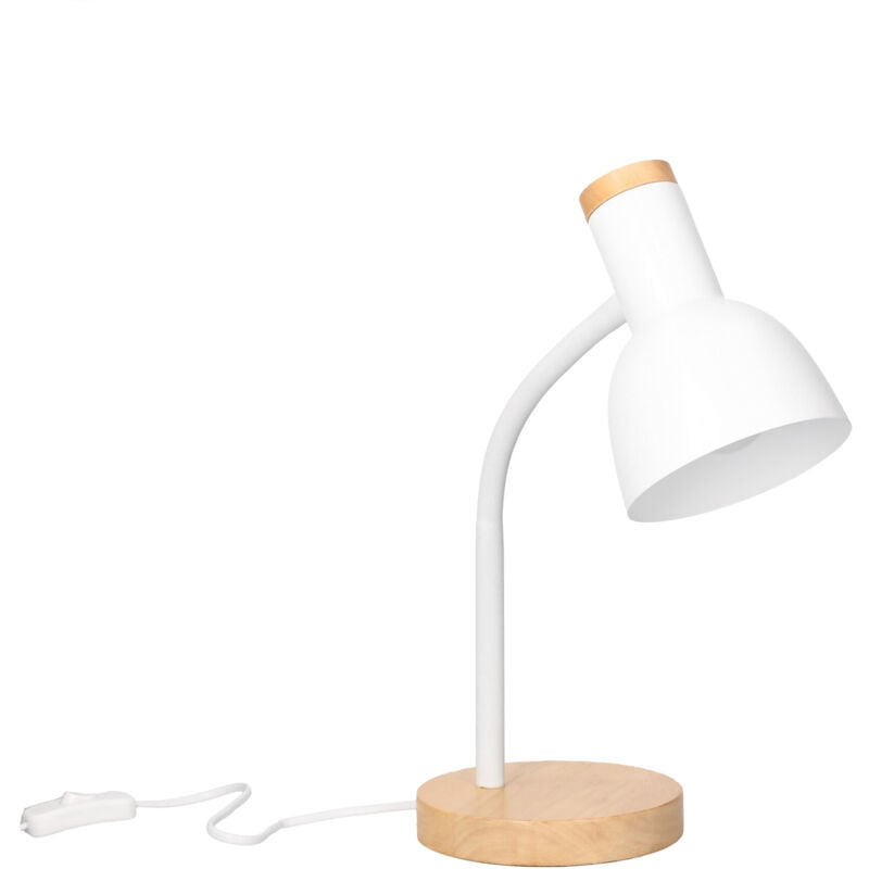 Forlight - Mila Lámpara de Escritorio de Estilo Nórdico. Flexo de Escritorio E27 de Acero Blanco y Madera Clara Natural