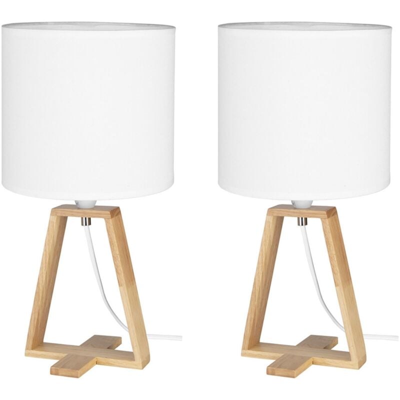 Forlight - nuts - (2 uds) Lámpara de Mesa de Estilo Nórdico. Para Mesita de Noche de Madera Natural y Textil de Color Blanco. E27