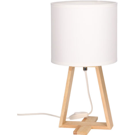 Forlight Nuts Lámpara de Mesa Nórdica para Dormitorio y Salón. Lámpara para Mesita de Noche de Madera Natural y Textil de Color Blanco para Dormitorio y Salón. E27