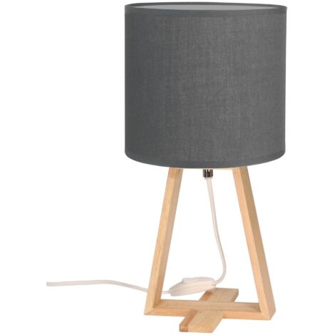 Forlight Nuts Lámpara de Mesa Nórdica para Dormitorio y Salón. Lámpara para Mesita de Noche de Madera Natural y Textil de Color Gris para Dormitorio y Salón. E27