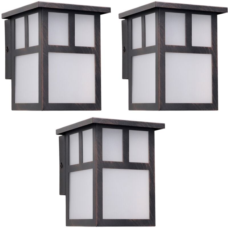 Osaka (3 unidades) Aplique de Pared Exterior Rústico de Estilo Japonés. Bombilla E27. Lámpara Jardín IP23 Marrón Óxido