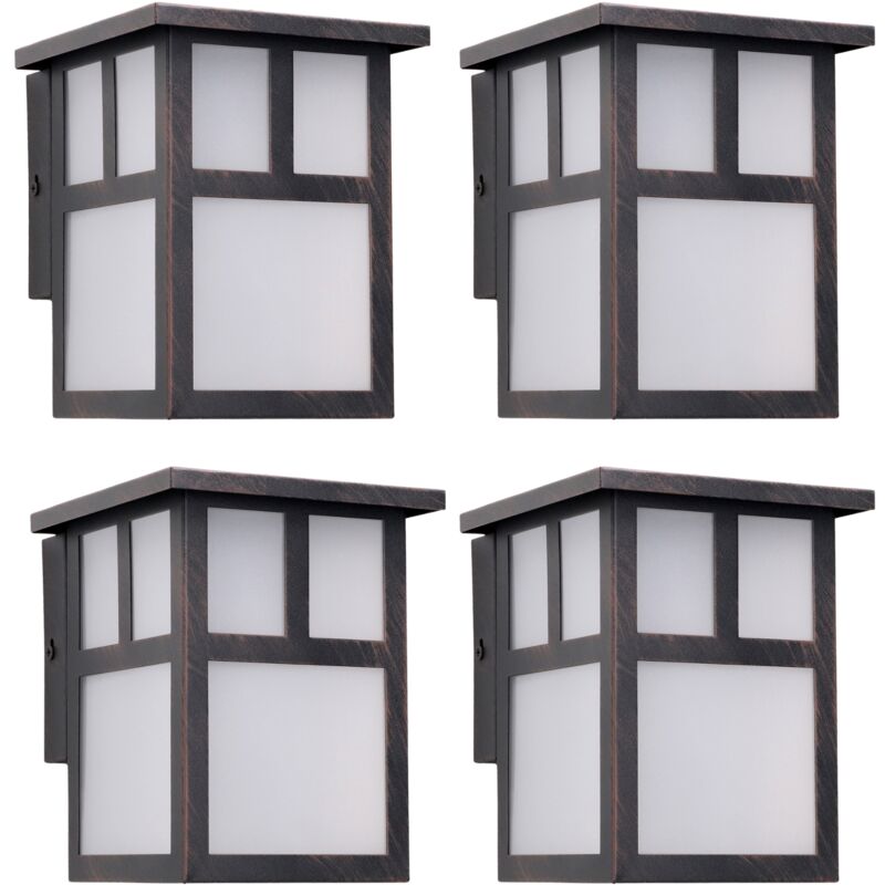 Osaka (4 unidades) Aplique de Pared Exterior Rústico de Estilo Japonés. Bombilla E27. Lámpara Jardín IP23 Marrón Óxido