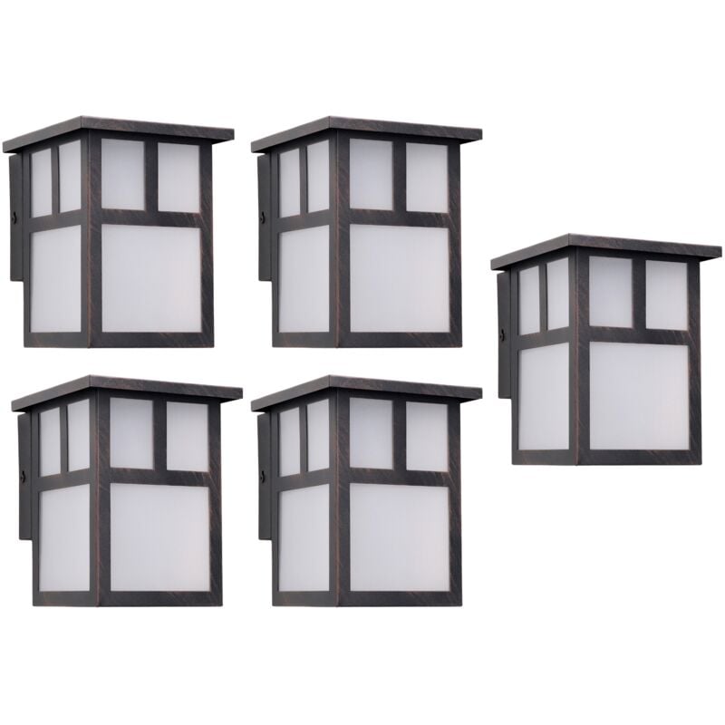 Osaka (5 unidades) Aplique de Pared Exterior Rústico de Estilo Japonés. Bombilla E27. Lámpara Jardín IP23 Marrón Óxido
