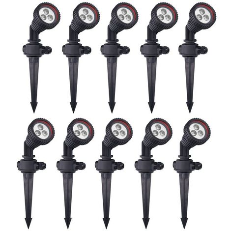 FORLIGHT TIDIAN (10 pcs) Projecteur d'extérieur pour le jardin IP65. Avec pic à gazon. Pour ampoule GU10. Couleur noire