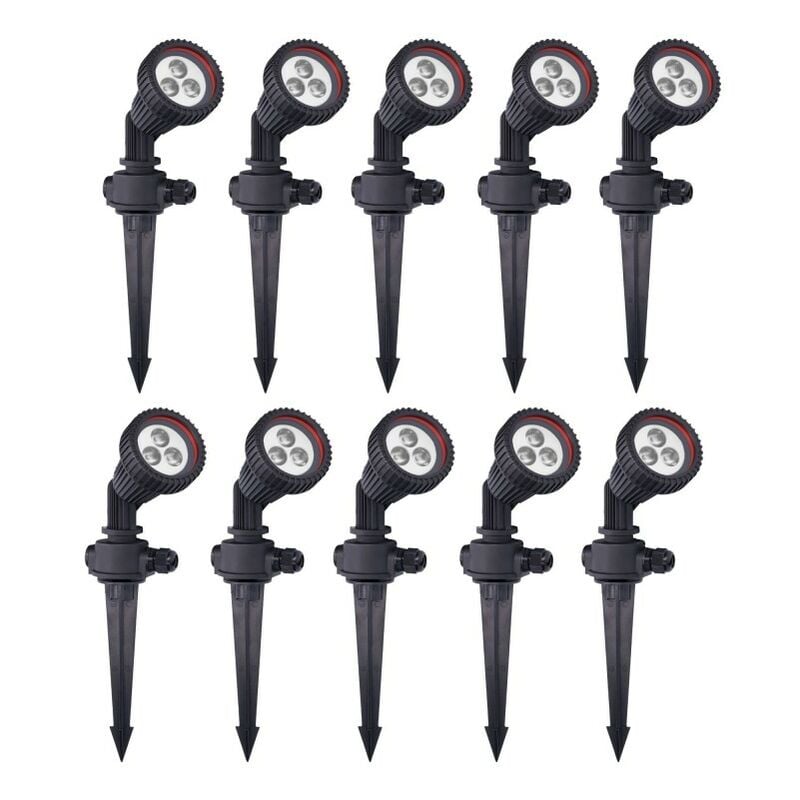 FORLIGHT TIDIAN (10 pcs) Projecteur d'extérieur pour le jardin IP65. Avec pic à gazon. Pour ampoule GU10. Couleur noire