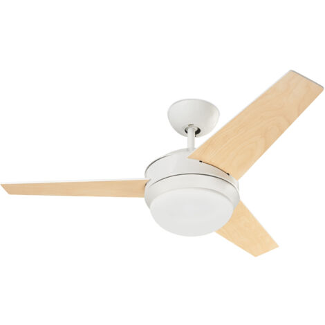 Forlight Windy - Ventilador de Techo con Luz E27. Ventilador Silencioso con 3 Velocidades, Programable y Función Invierno/Verano Giro Inverso. Acero Blanco con Palas Reversibles de Madera. 1016mm