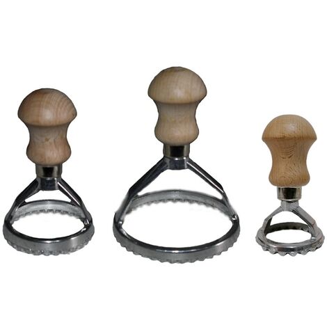 Forma per ravioli tonda con manico timbro taglia pasta fatta in casa set3 cucina ristorante in alluminio e legno