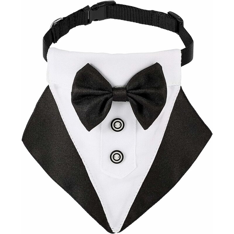 Bandana de smoking formel pour chien Bandana de mariage pour chien Collier de chien avec nœud papillon et motifs de cravate Collier noir réglable
