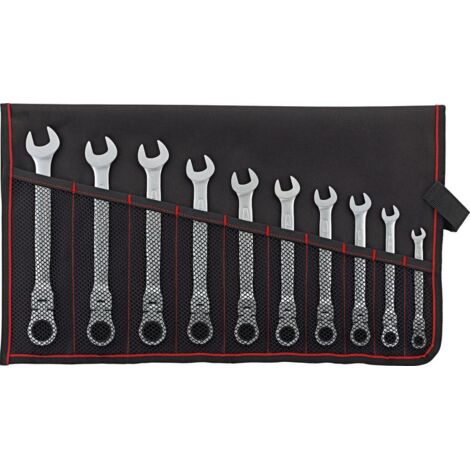 FORMAT Gelenk-Ratschenschlüssel Set 10-teilig 8-19mm in Rolltasche