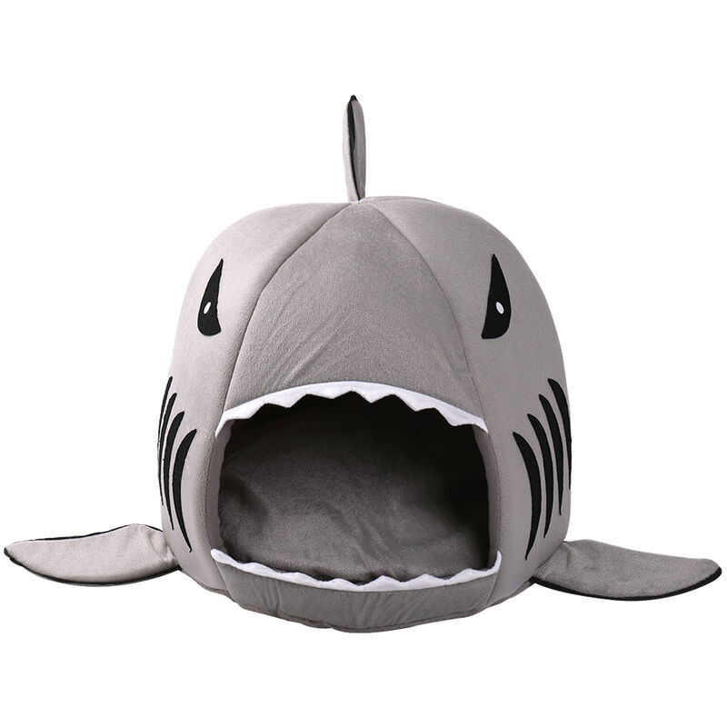 Forme De Requin Double Usage Coton Chats Chiens Maison Et Pad Pet Fournitures, Gris, S