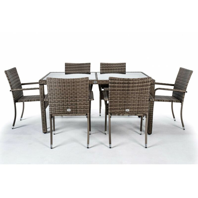 

– Conjunto Set Muebles Jardín y Terraza, 6 plazas, Gris, Ratán Sintético, Mesa (150x90x70), Sillas (55x61x89) - Kiefergarden