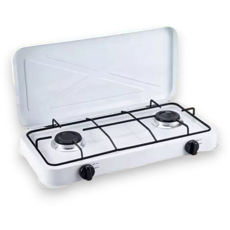 Fornello a gas a 2 fuochi con coperchio per campeggio 72x33xH10 cm