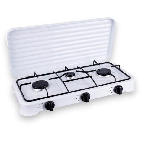 Fornello a gas a 3 fuochi con coperchio per campeggio 57x33xH10 cm