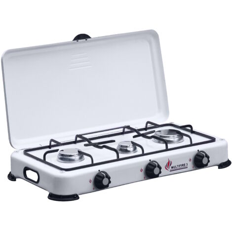 Fornello A Gas Gpl Con Bombola  3 Tre Fuochi Con Coperchio Camping Portatile