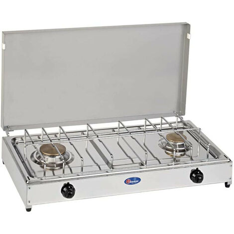 Fornello a gas gpl / metano a 2 fuochi con Valvola di Sicurezza Pianale in acciaio inox cfparker mod. 5522RSG. Colore: Grigio  Metano