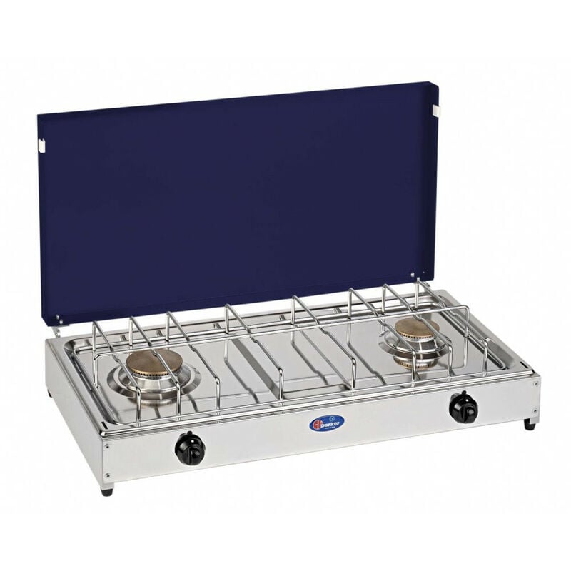 Fornello a gas gpl / metano a 2 fuochi Pianale in acciaio inox cfparker mod. 5522GB Colore: Grigio Blu Gpl