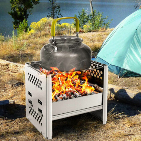 Fornello da campeggio portatile, fornello da campeggio a legna leggero con griglia e borsa portaoggetti, pieghevole, compatto e durevole per barbecue, escursionismo, campeggio, picnic, cucina all'aper