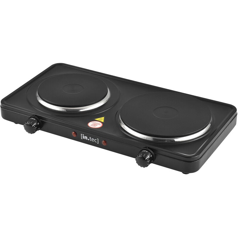 Image of In.tec - Fornello doppio da cucina elettrico 2 piastre portatile in ghisa 2500 w nero