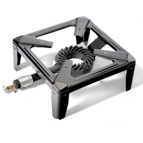 Fornellone gas acciaio verniciato bruciatore ghisa rubinetto integrato 40x40 cm potenza 8,5 kW omologato CE